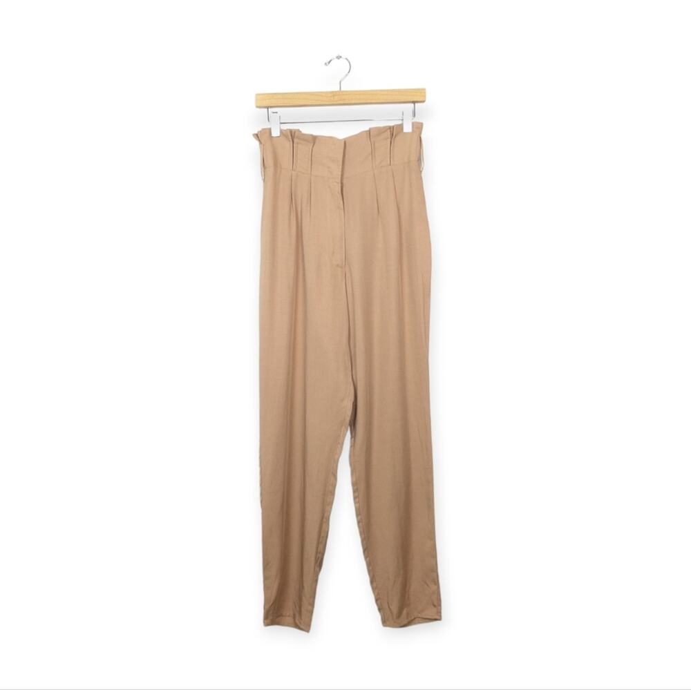 Tularosa Greyson Trousers S Beige Sand Pleated Waist Wide Leg Dress Pants